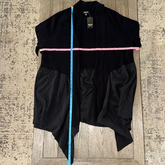 Torrid Long Sleeve Mixed Media Open Cardigan Black - Picture 7 of 9